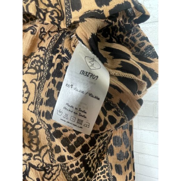 Anthropologie L Animal Print Kaftan Maxi Dress Flowy Coverup Elastic Waist Brown - Picture 9 of 9